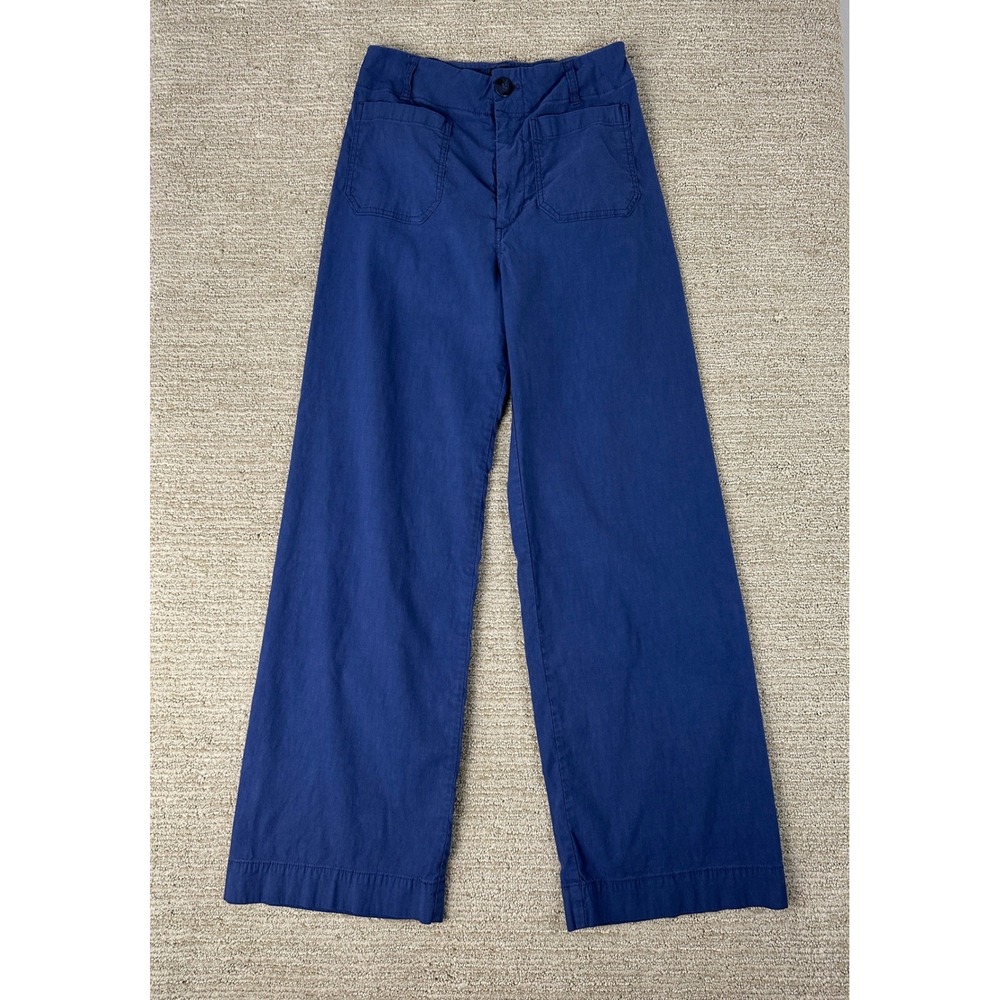Maeve Anthropologie The Colette Wide Leg Pants Blue Linen Blend Size 28